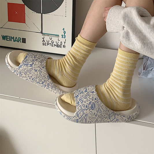Women's Creative Anti-Slip Thick Sole Graffiti Slippers