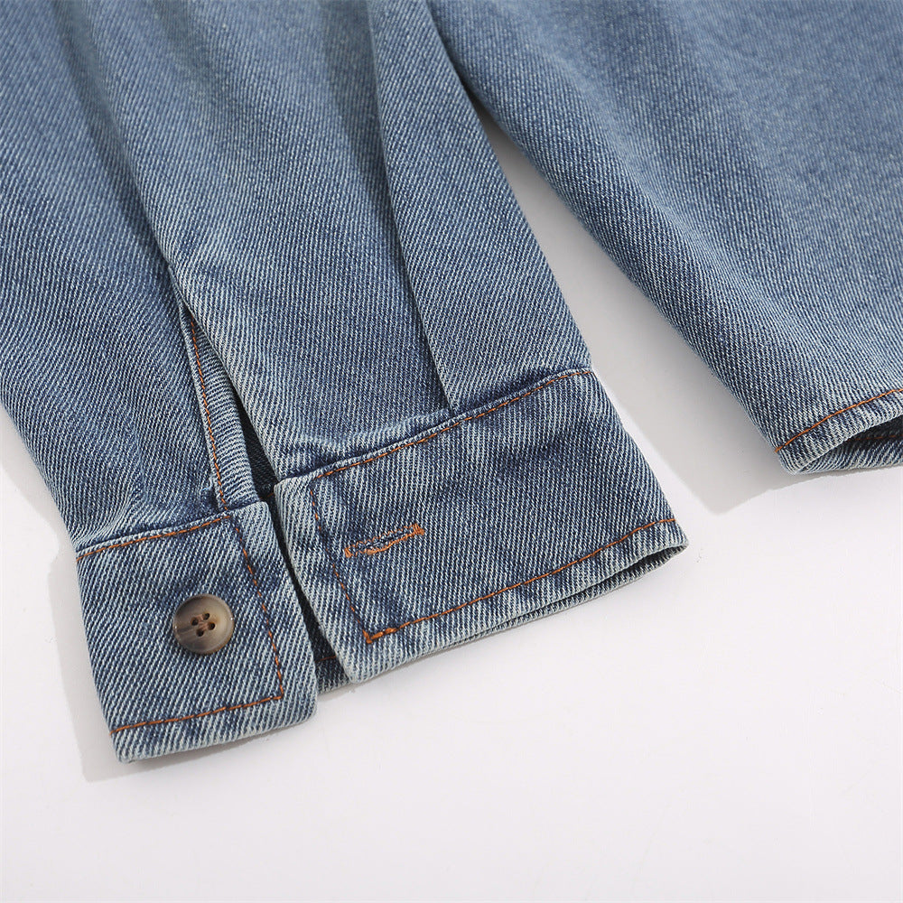Cartoon Christmas Embroidery Denim Shirt Jacket