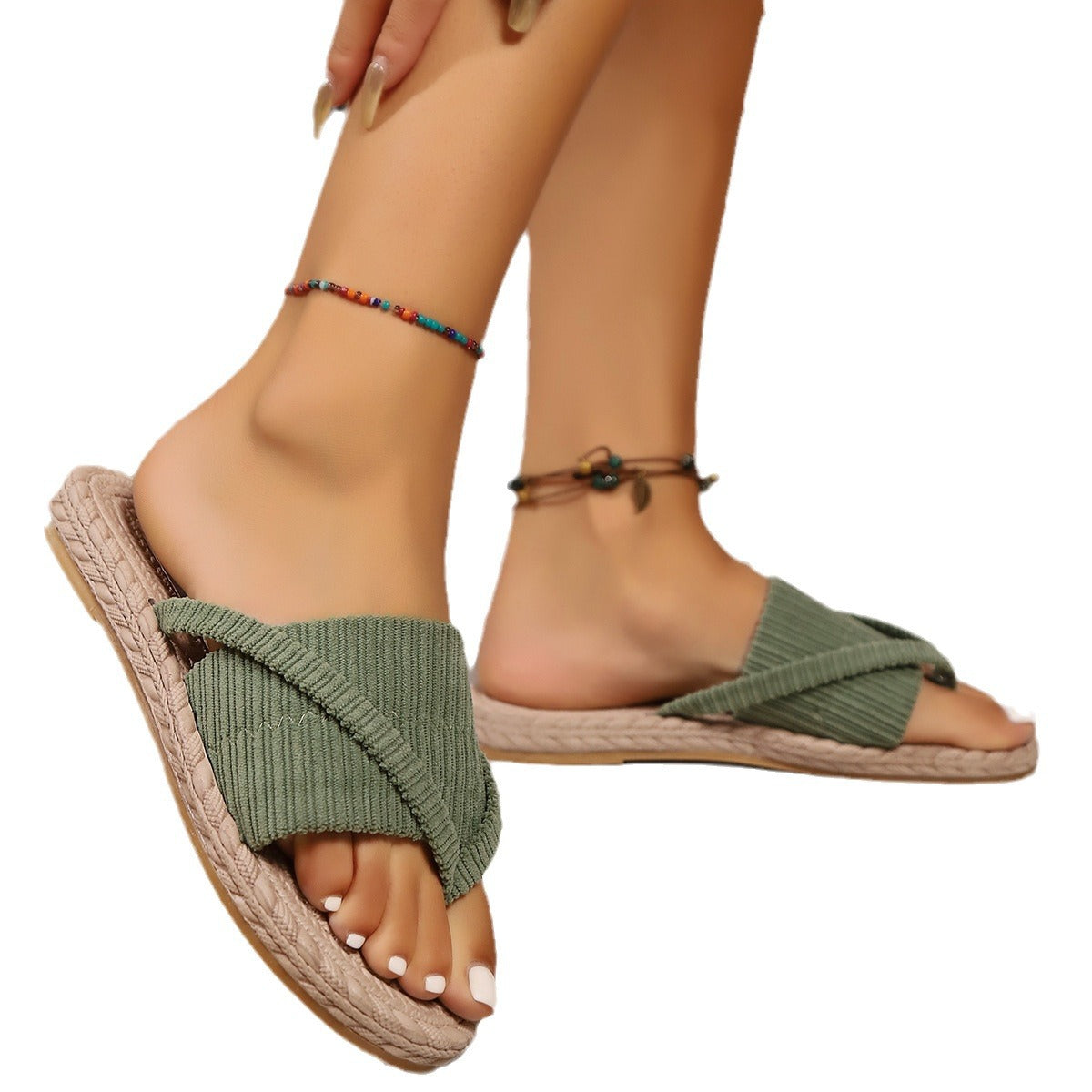 Faux Straw Soft Bottom Outdoor Women's Sandals