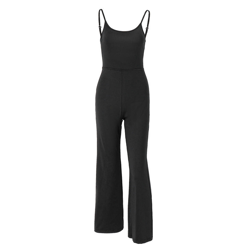 Ins European And American New Solid Slim Back Slim Jumpsuit