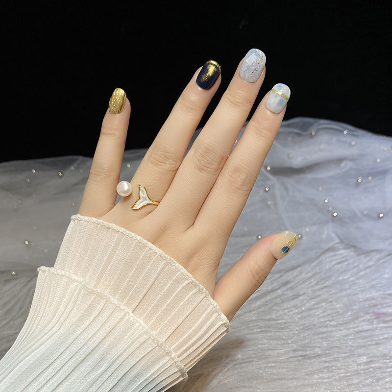 Women's Navy Blue Short Handmade Nail Sticker