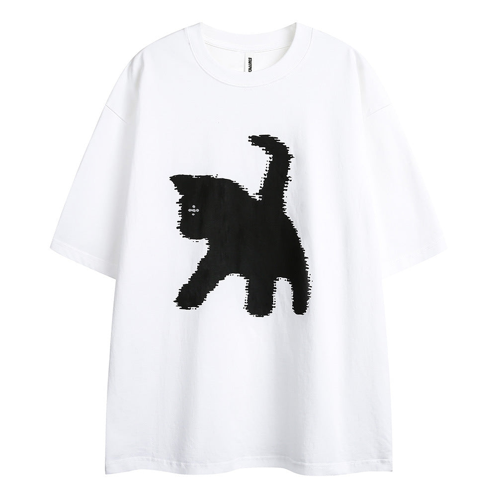 Women's Cartoon Silhouette Cat Printing Short-sleeved T-shirt