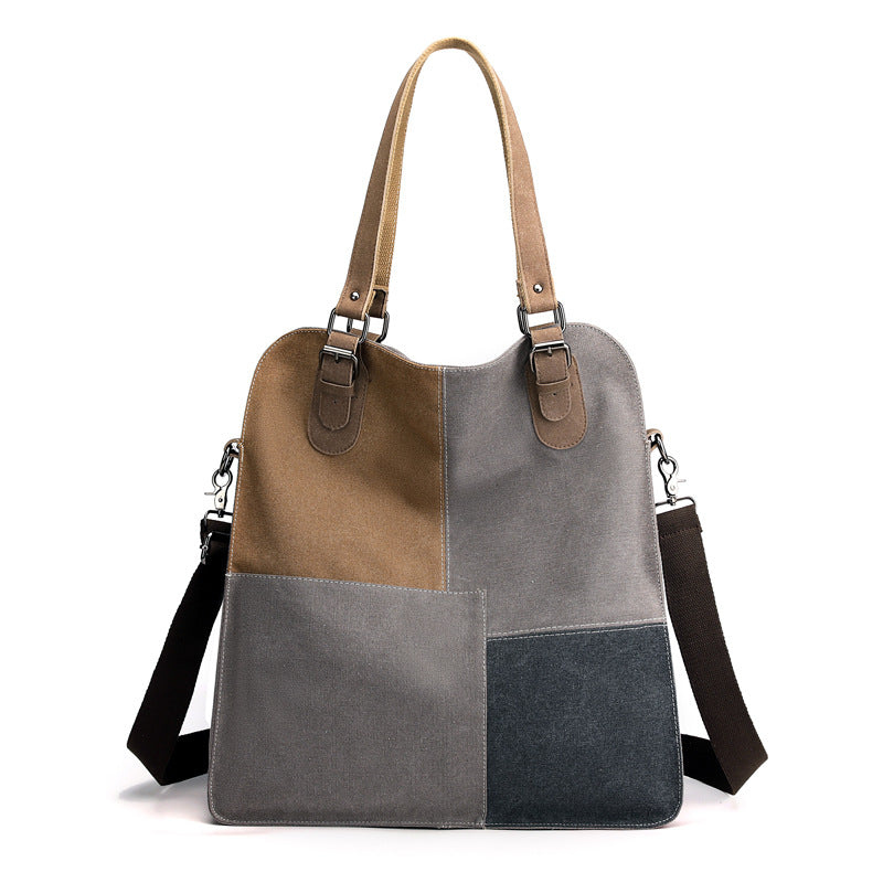 Dame Retro Patchwork Canvas Taske med Stor Kapacitet