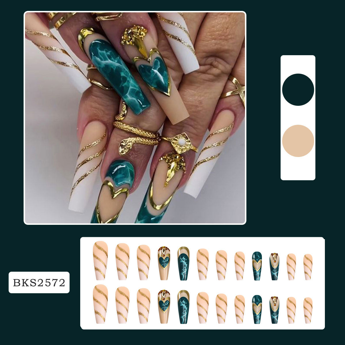 Grøn Blomstrende Kærlighed Tip Manicure Negleplaster