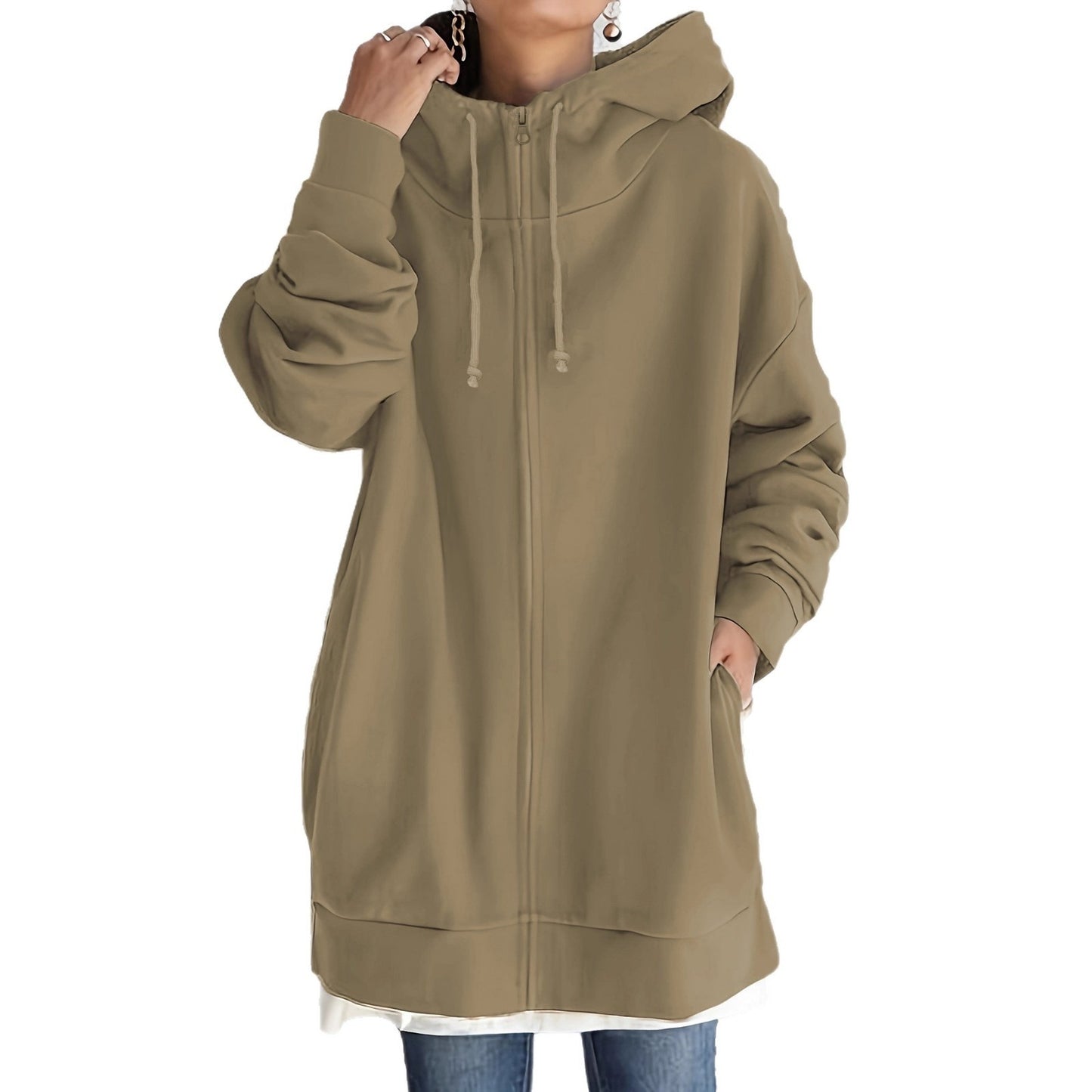 New Personality Street Sweater Zipper Hooded Long