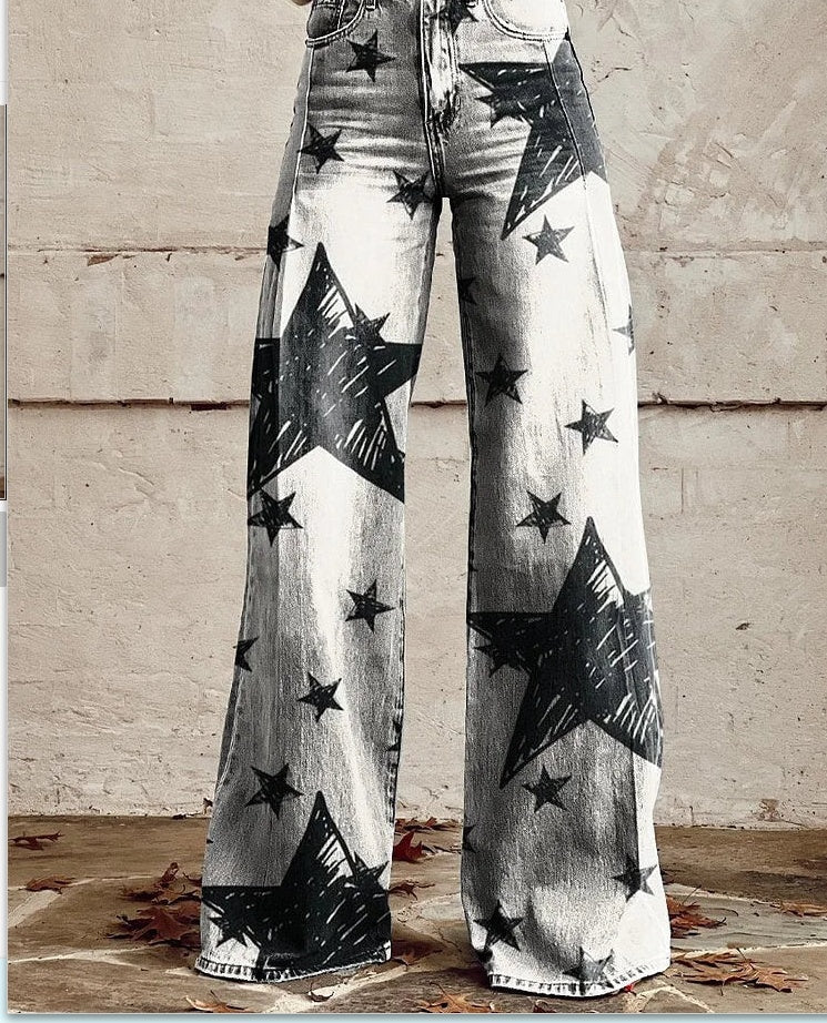 Women's 3D Printed Straight Casual Wide-leg Pants