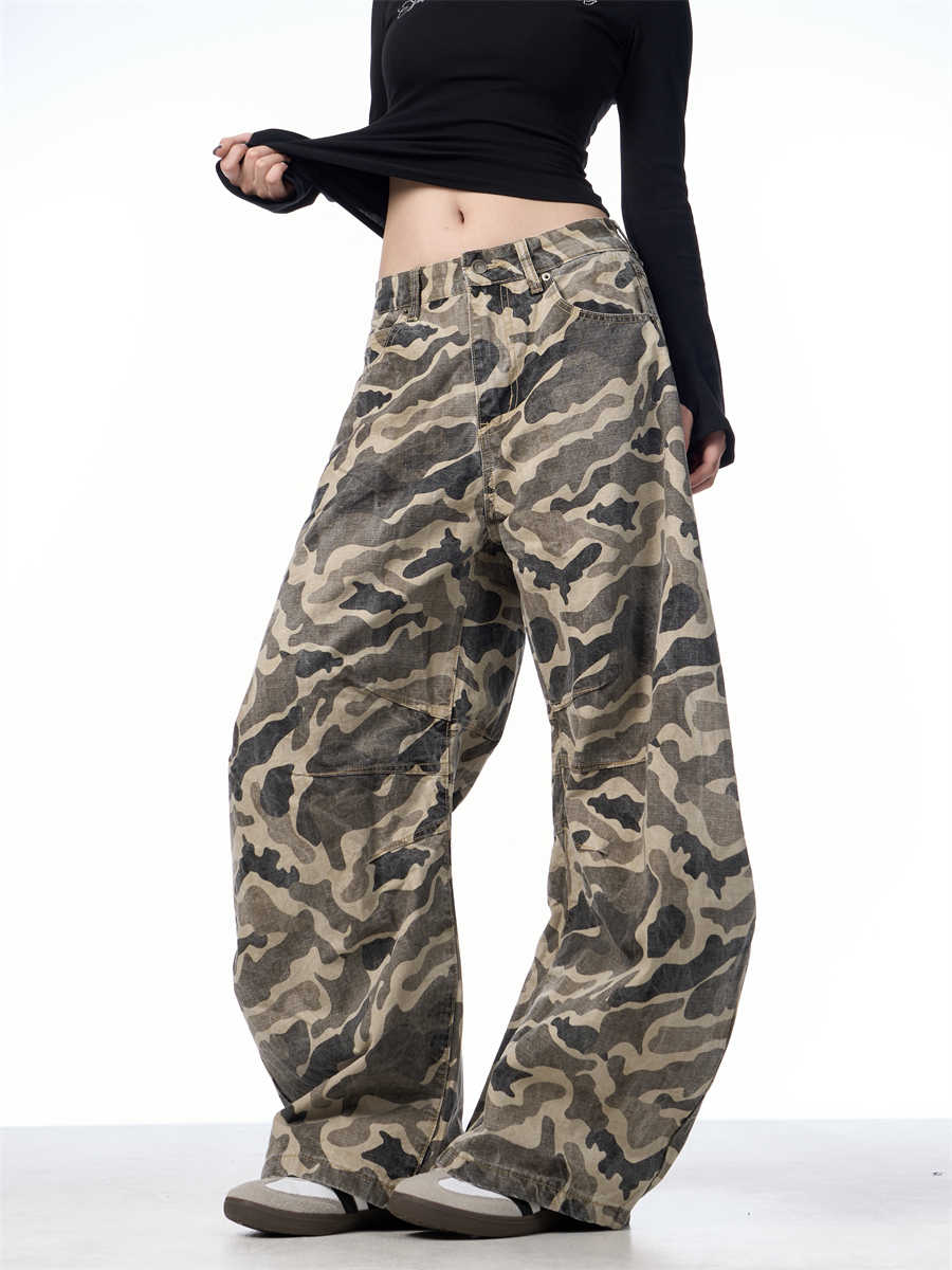 Overalls Wide-leg Pants Women's Washed Camouflage Couple Pants