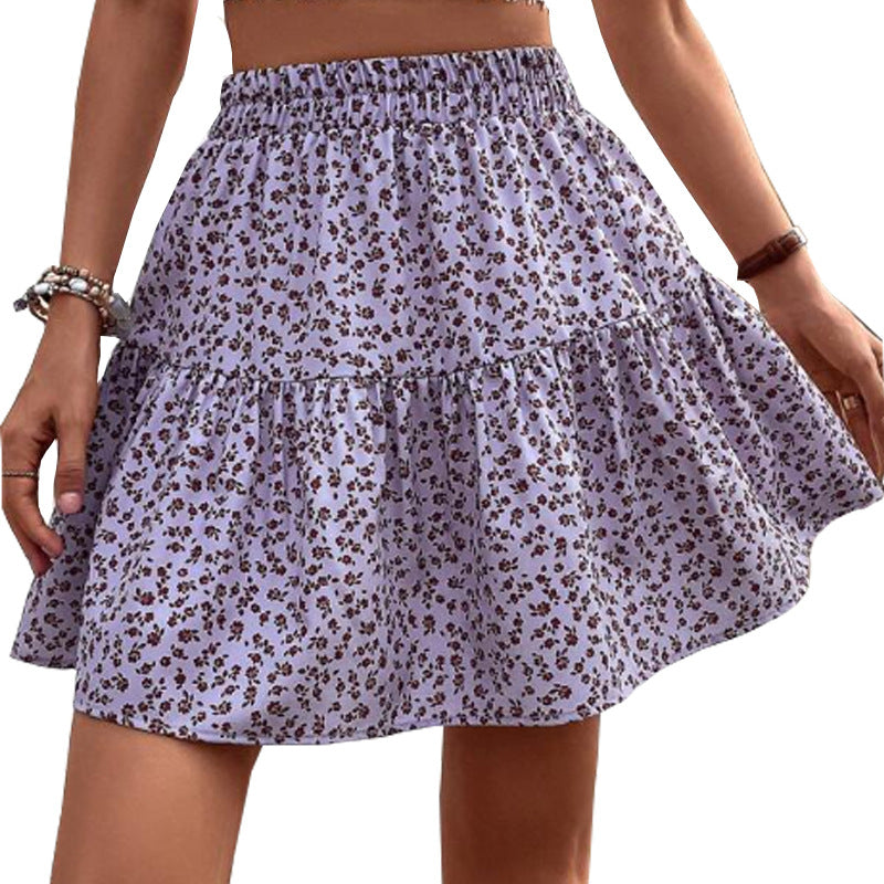 Line Short High Waist Floral Frill Hem Skirt