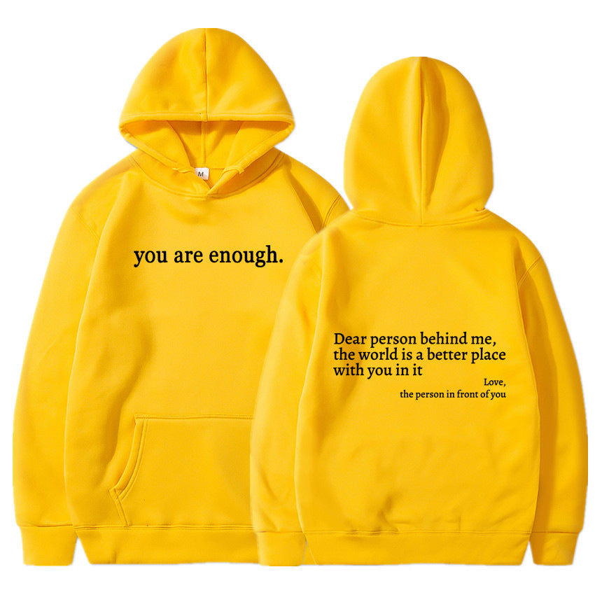 Letter Printing Drawstring Fleece-lined Hoodie