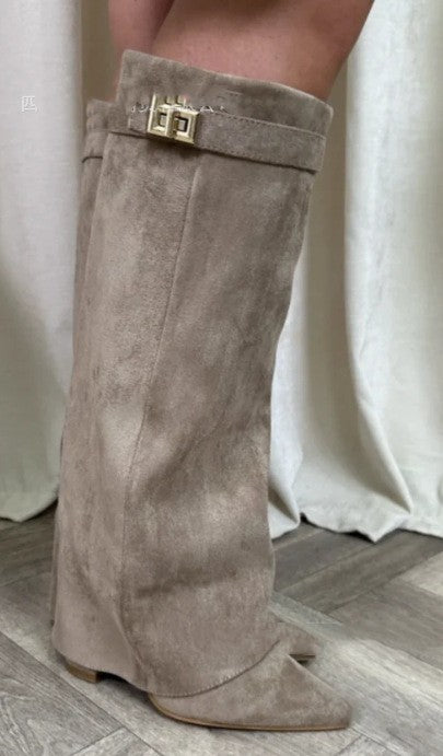 Ins Pant-tube Boots Pointed Toe Chunky Heel Shoes WInter Knight Mid-calf Dress Boot For Women