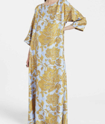 Floral-print Personalized Three-quarter-length Sleeve Dress