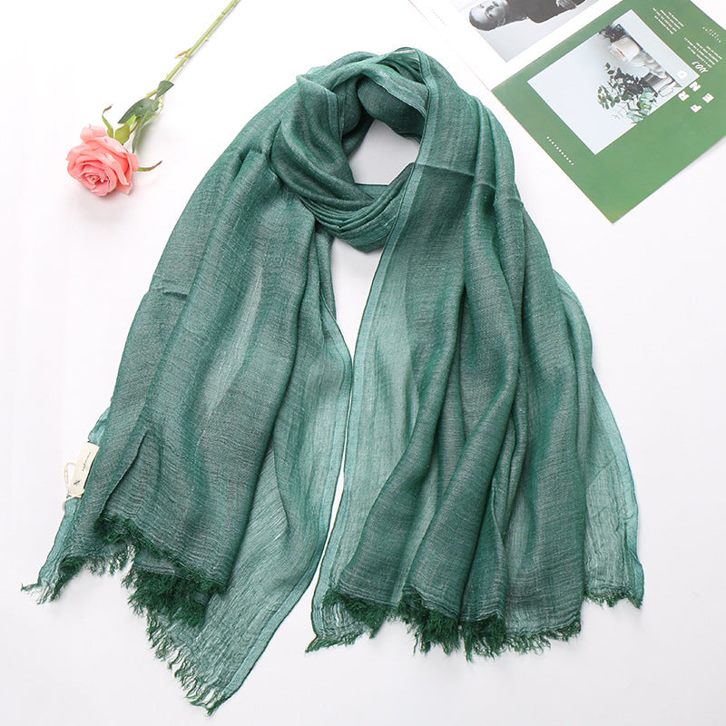 Popular Cotton And Linen Tie-dye Monochrome Women's Pleated Breathable Scarf