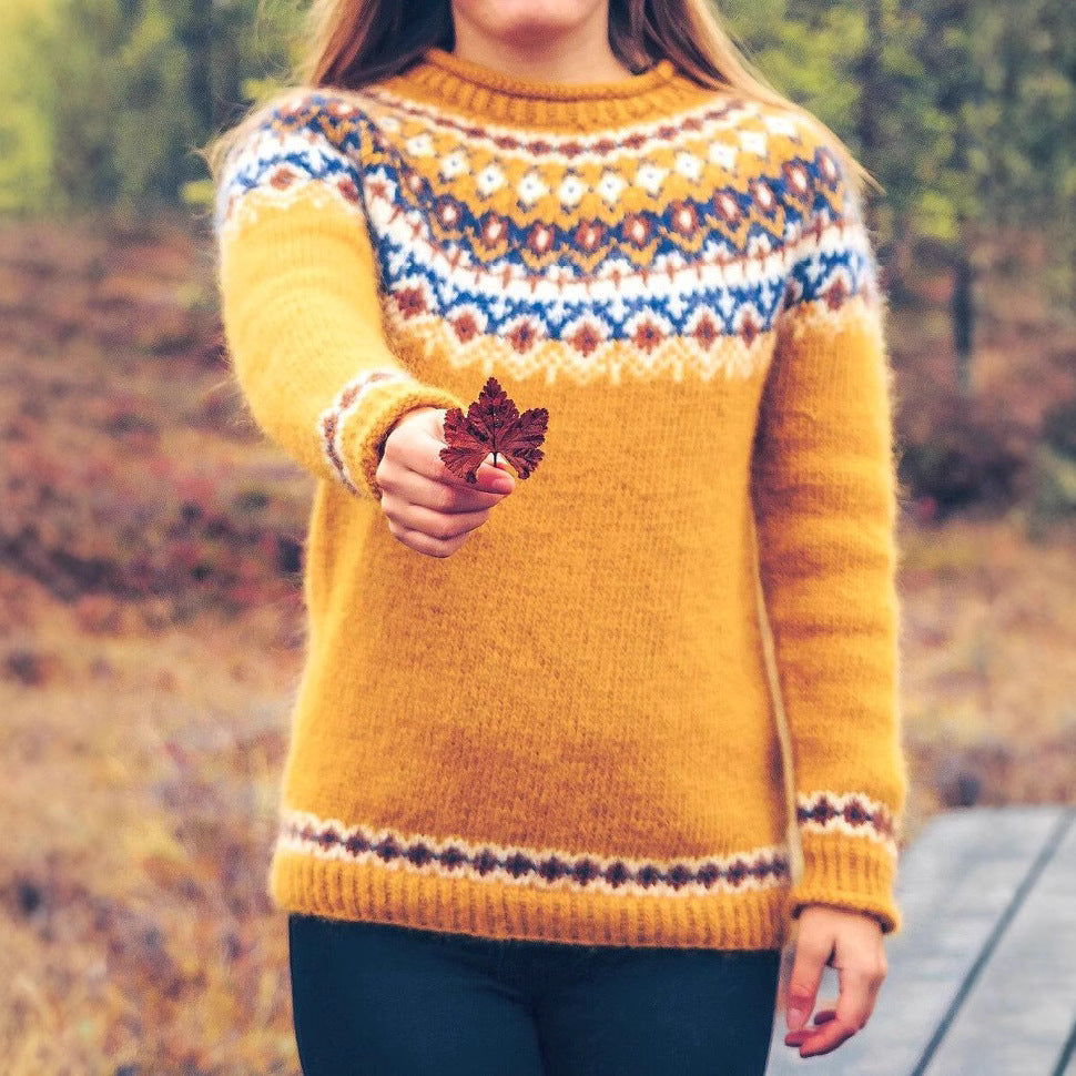 Round Neck Multicolor Loose Fashion Pullover Sweater