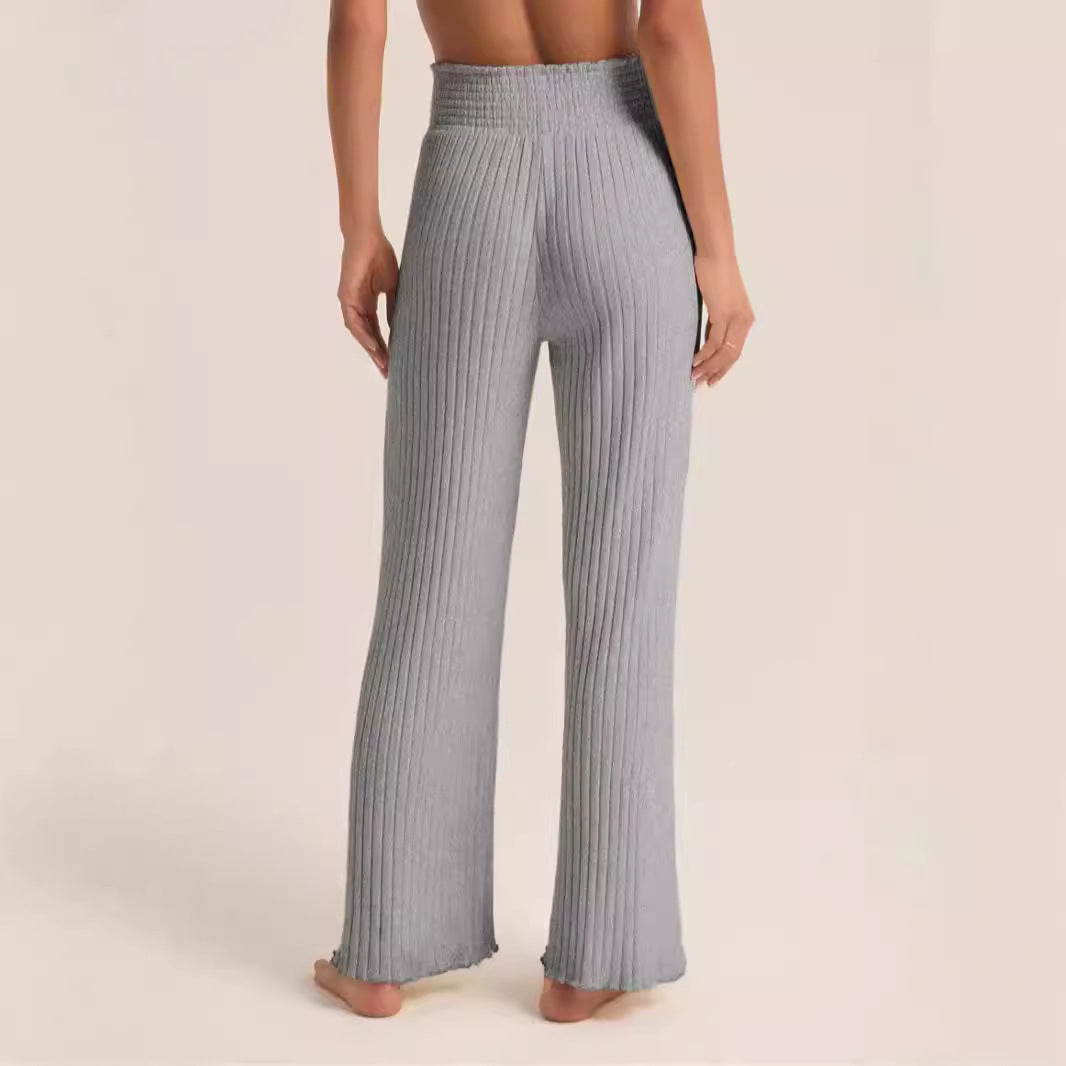 Ladies Sunken Stripe Brushed Loose High Waist Pants
