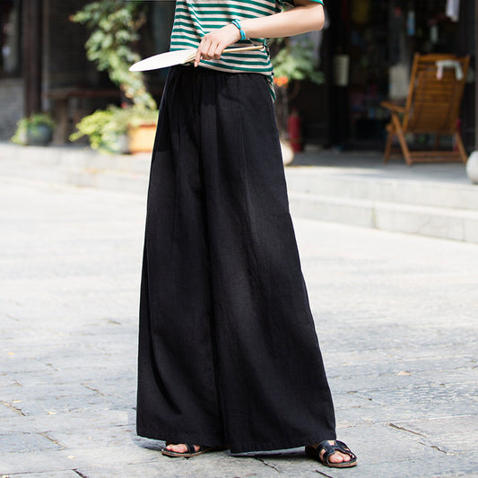 Women's Cotton And Linen Stone Washed Artistic All-match Wide Leg Pants