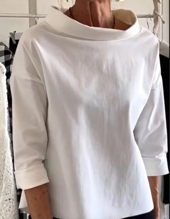 Fleece Shirt Women's Cotton Polyester Long Sleeve Half Turtleneck Women's Sweater