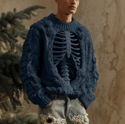 New 3D Digital Printing Fashion Casual Round Neck Thick Needle Sweater
