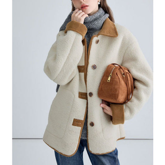 New Corduroy Color Contrast Patchwork Coat