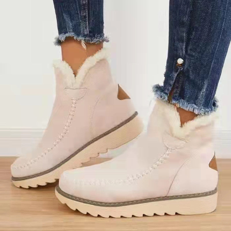 Thick Bottom Pure Color Warm Keeping Suede Snow Boots Women's Retro Cotton Boots