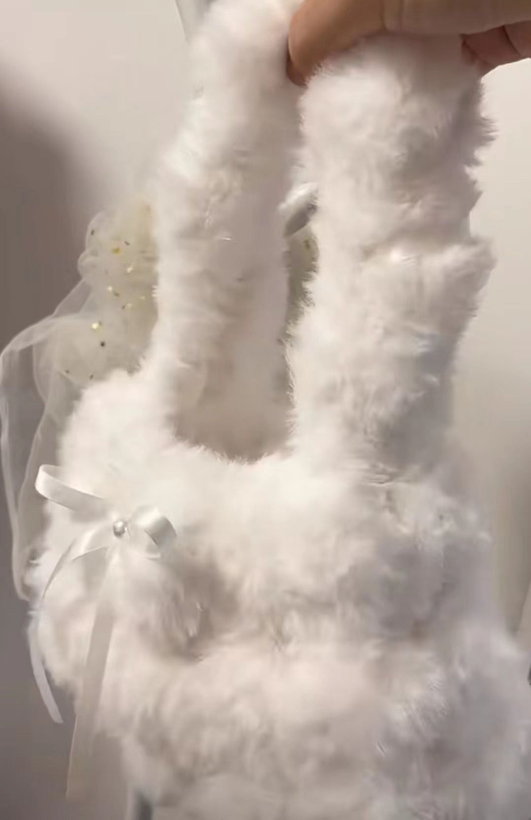 Plush Handbag Women's Snow White Bow Pearl Bag
