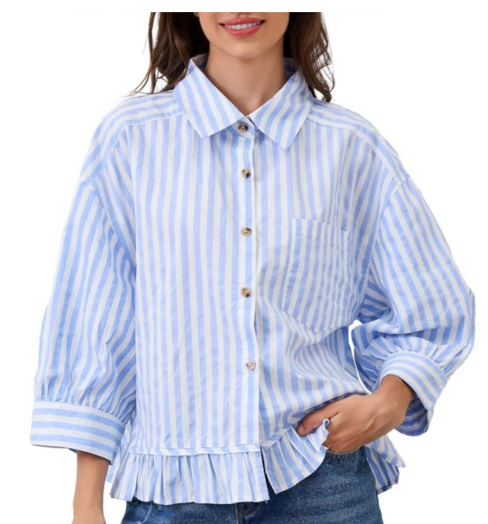 Loose-fitting Casual Top With A Front Placket And Three-quarter Sleeves