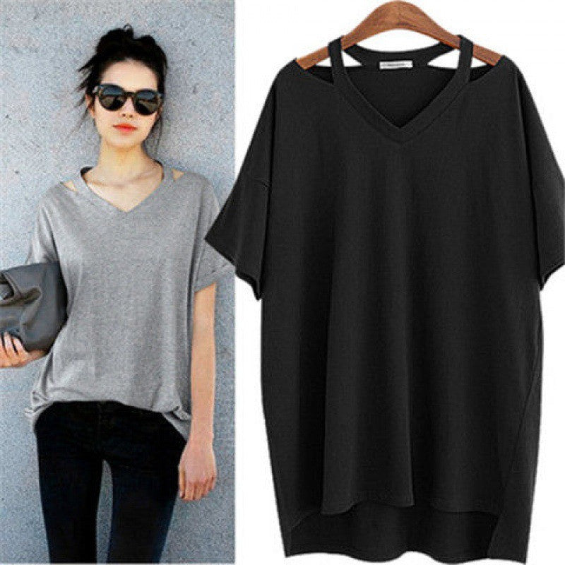 Women's Belly Cover V Neck Plus Size Fashion Loose T-shirt