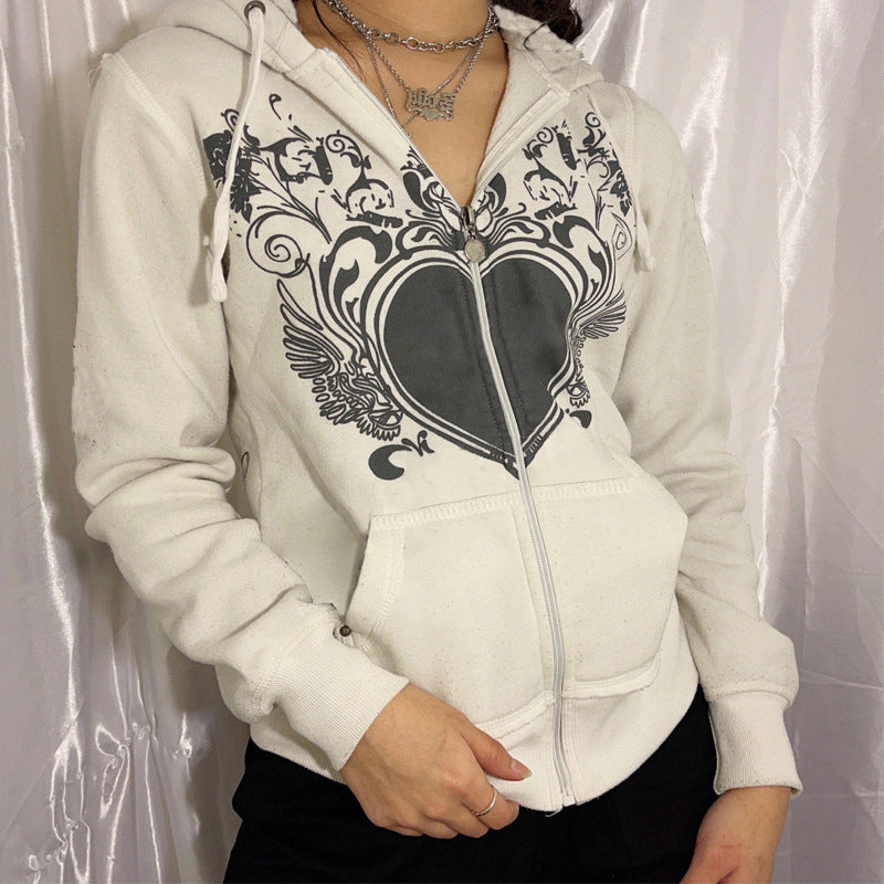 Long Sleeve Hoodie Jacket Heart Zip