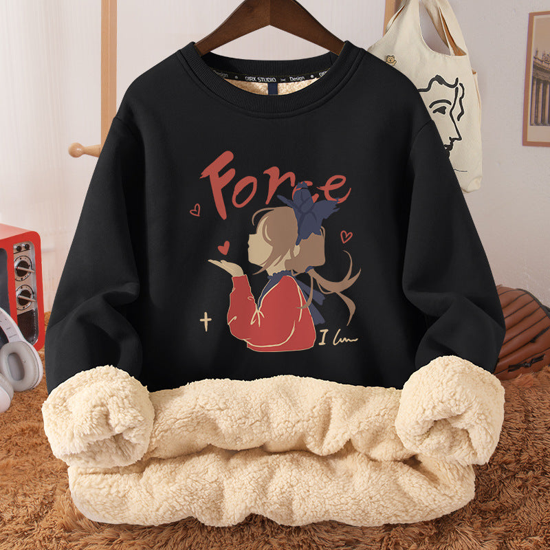 Women's Autumn And Winter Fleece-lined Thickened Hooded Berber Fleece Coat Contrast Color Raglan