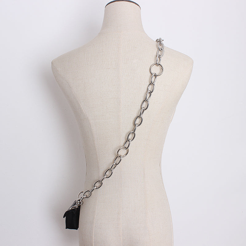 Functional Wind Dark Original Black Mini Earphone Bag Lock Small Square Bag Chain Messenger Bag
