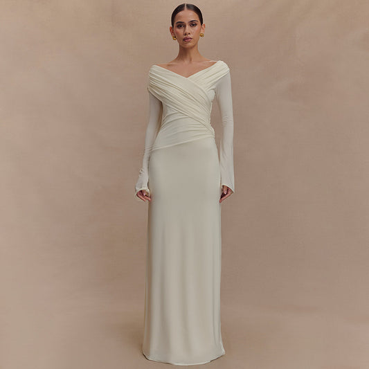 Fashionable Overseas Sexy V-Neck Pleated Sheath Dress