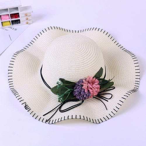 Women's Temperament Sun Hat With Large Edge Simulation Flower
