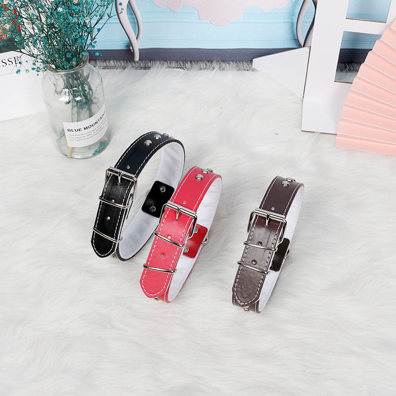Leather Pet Collar Stainless Steel Rivet Chrome Plated