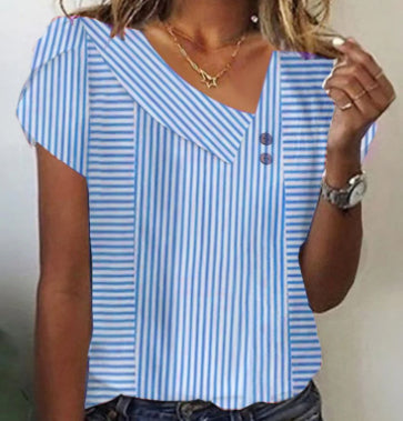 Women's Top Button V-neck T-shirt