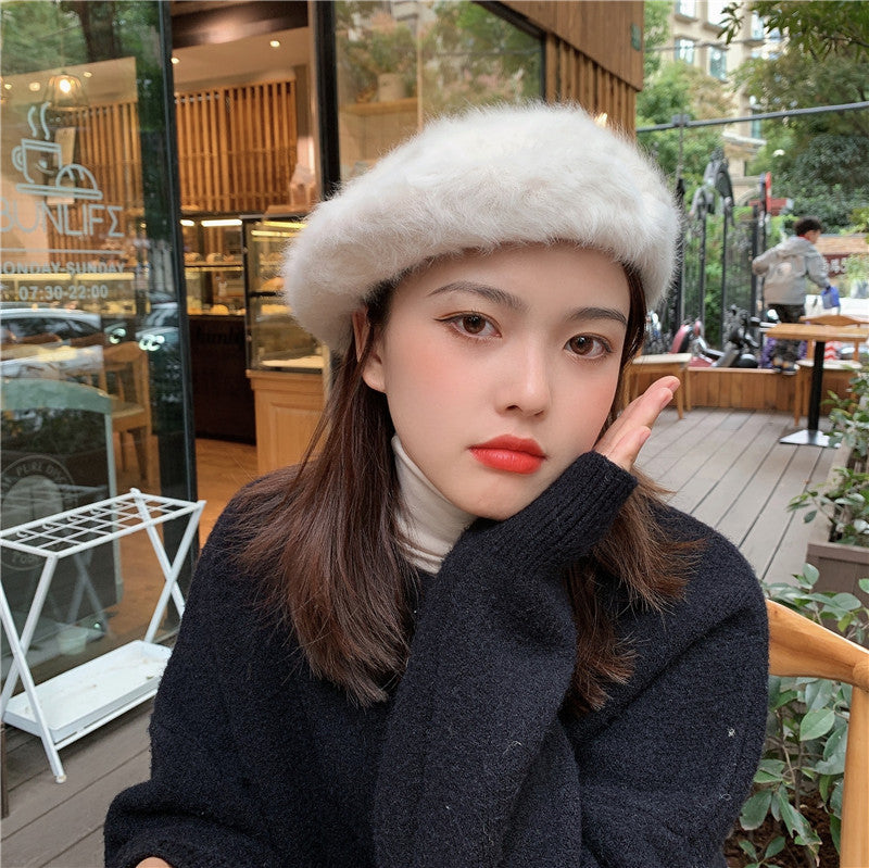 Japanese Style All Match Beret Women's Plush Autumn Winter Hat