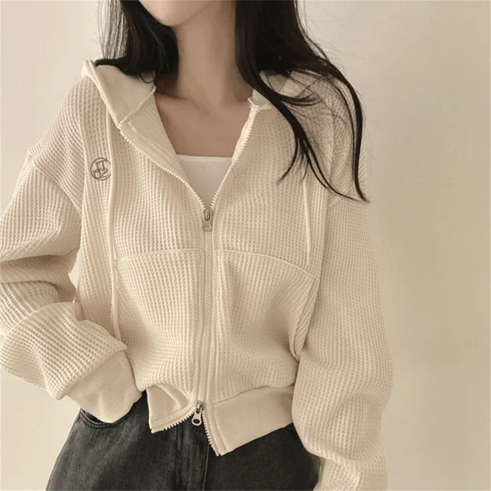 Korean Style Hooded Thin Waffle Sweater