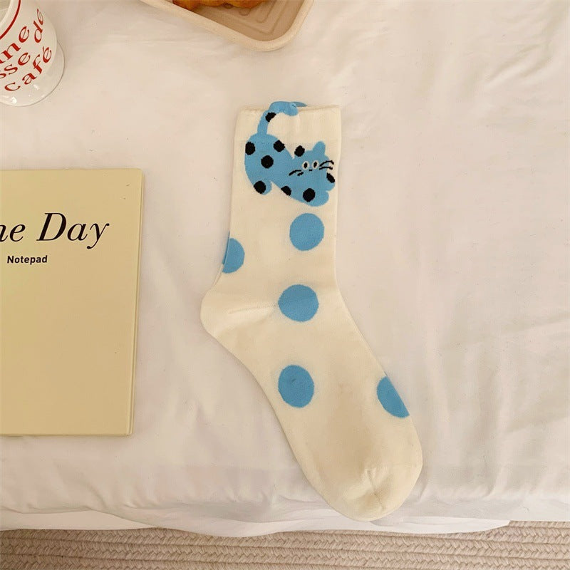 Japanese-style Polka-dot Patchwork Pure Cotton Long Socks