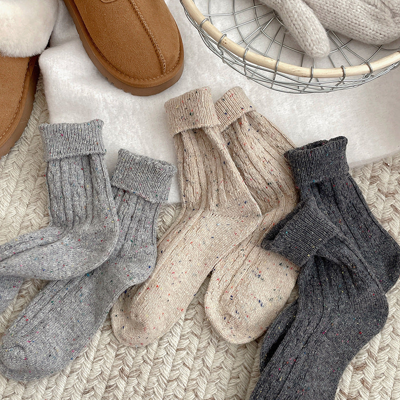Thickened Dotted Yarn Cable-knit Wool Socks