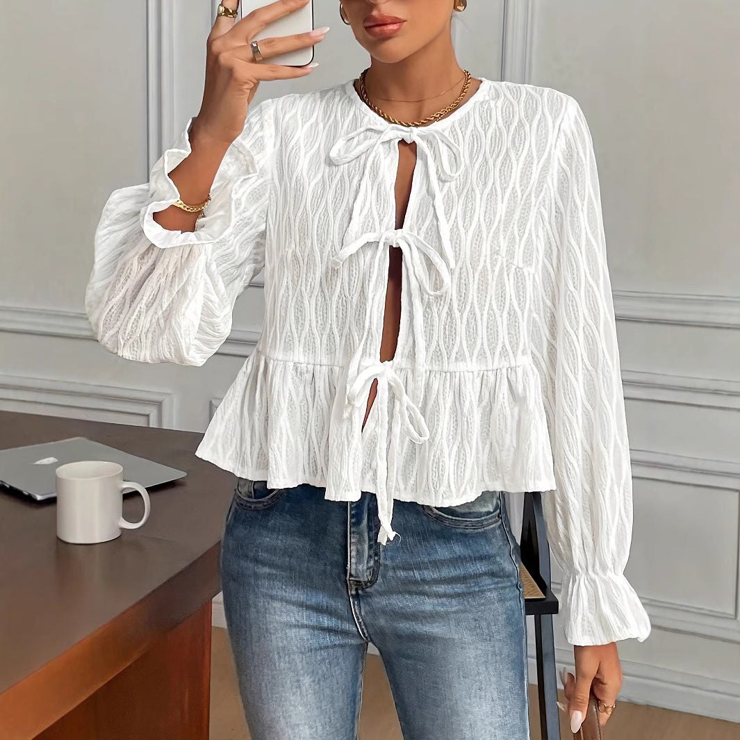 Long-sleeve Tie-front Casual Versatile Women's Top