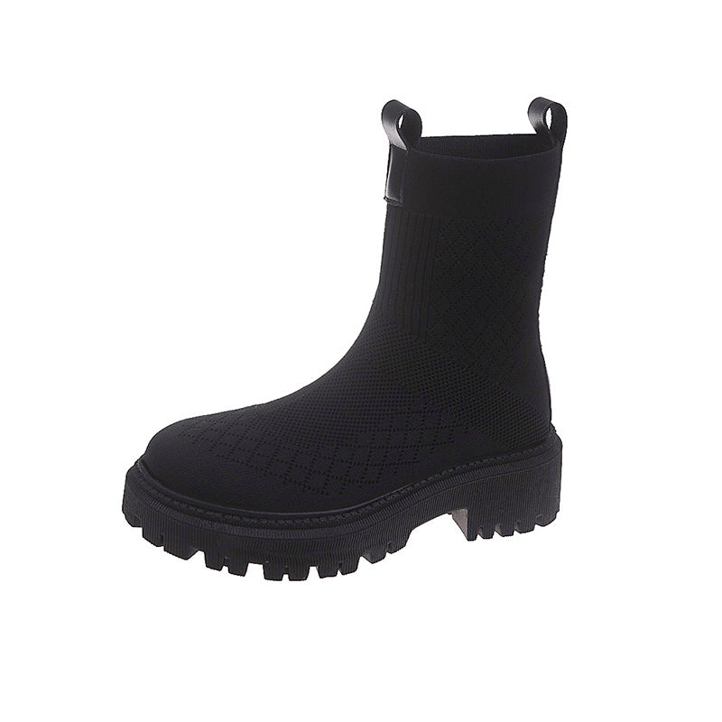 Knitted Stretch Socks Mid-tube Boots Thick-soled Sock Boots