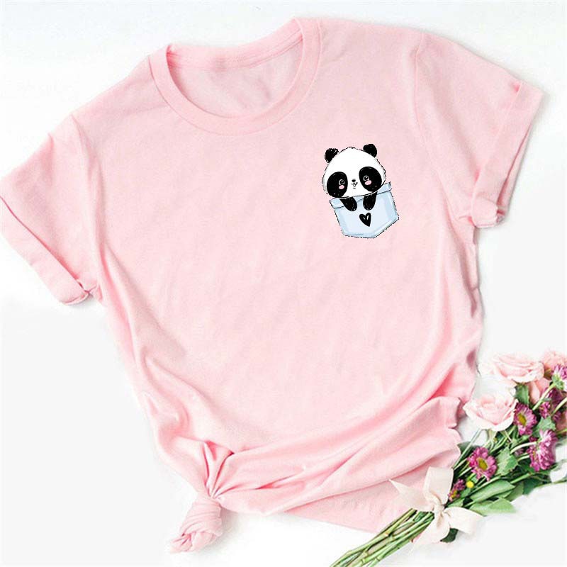 Digital Cartoon Panda Printing Round Neck Sports Short Sleeve