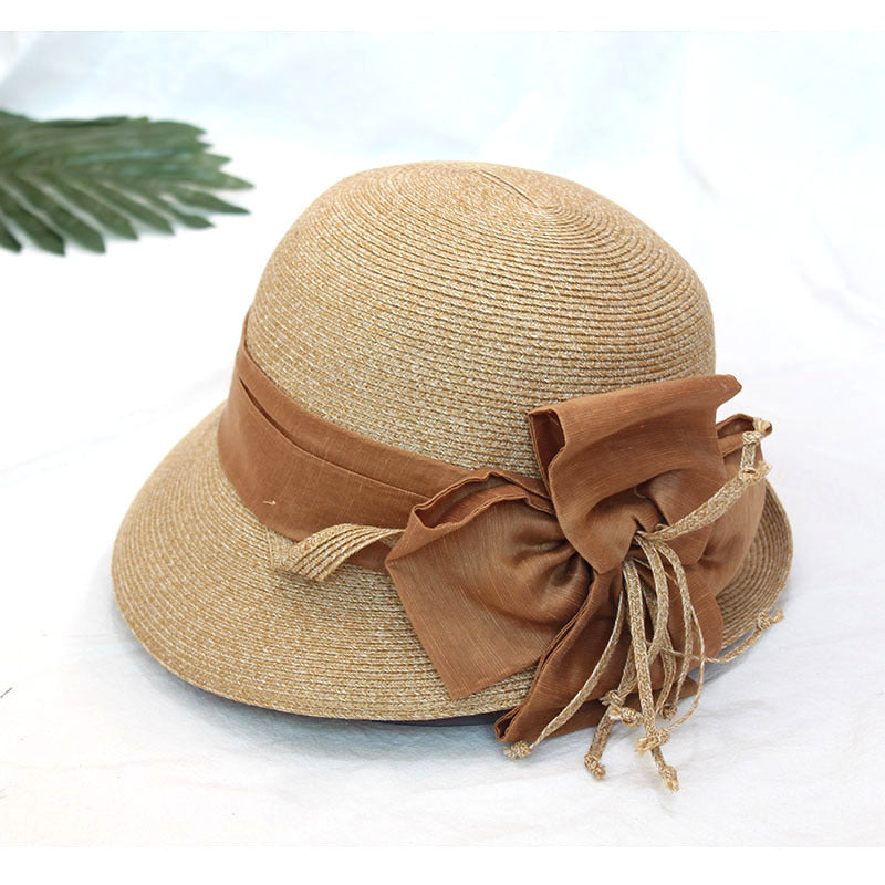 Flowers Curled Brim Basin Straw Hat