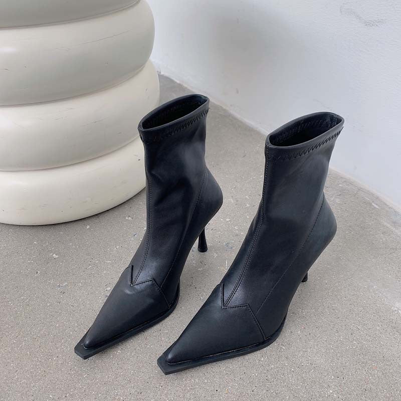 Fashion Leather Women's Pointed Toe High-heeled  Boots