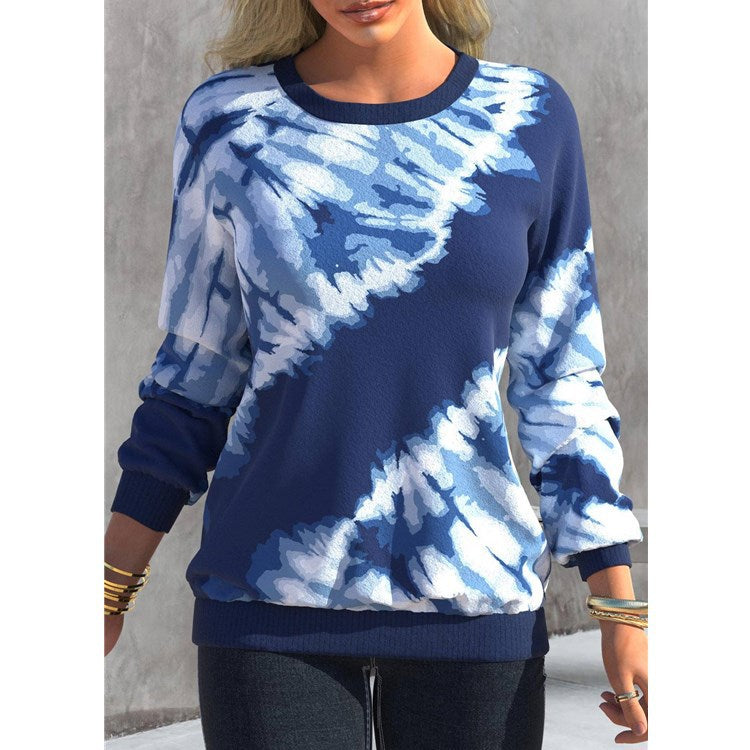 Dame Batikprint Rund Hals Raglan Afslappet Løs Sweatshirt
