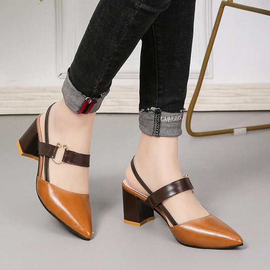 Spring And Summer Pointed Toe Thick Heel Toe Box Women's Sandals