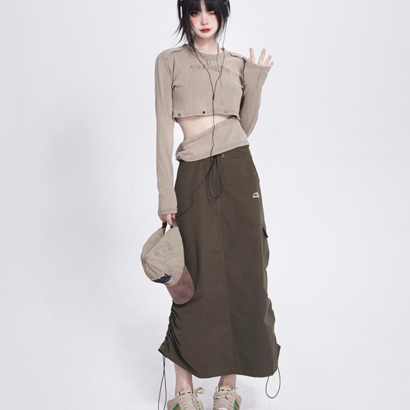 Workwear Mid-length Skirt Women's Autumn And Winter Drawstring