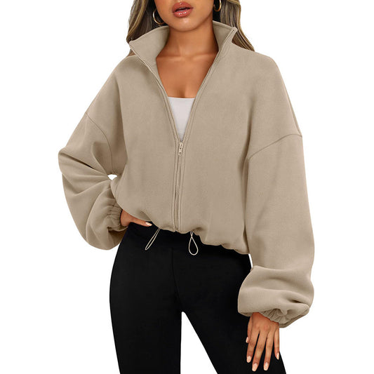 Women's Solid Color With Fur Sports Zipper Coat
