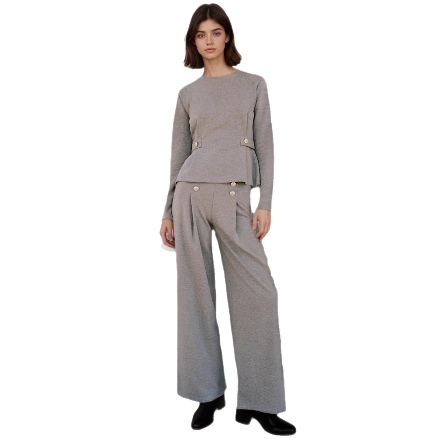 Autumnwinter Casual Chic Slimming Top And Pants Two-piece Set