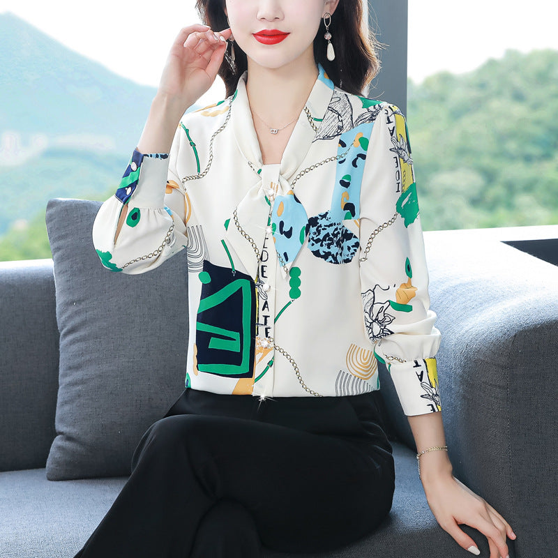 New Long Sleeved Bow Tie Women's Shirt