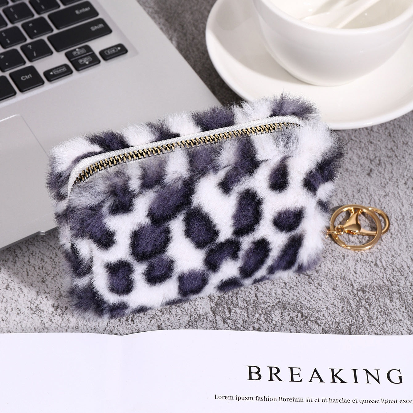 Plush Coin Purse Fashionable Niche Design Simple And Fluffy With Leopard-Print Card Holder