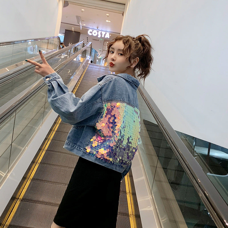 Jaqueta Jeans com Paetês Fashion